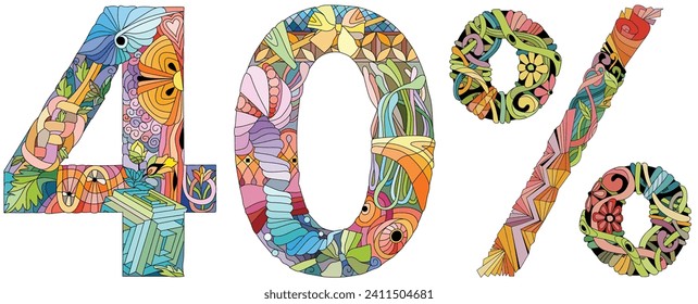 40 percent. Vector decorative zentangle object. Hand-painted art design