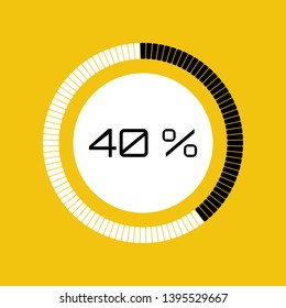 40 percent Vector digital count down circle board with circle percent pie diagram. Circular sector percentage diagrams (meters) - indicator yellow background. Vector 