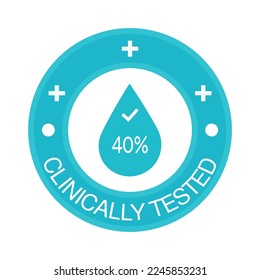 40% percentage clinically tested sign label vector art illustration. Blue Color isolated on white background.