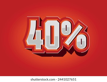40%, percentage icon in vector, discount and promotion, red and orange.
