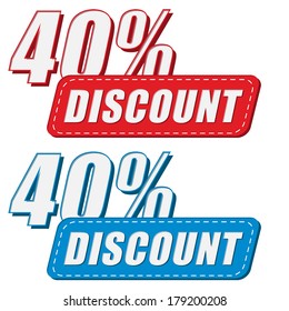 40 percentages discount in two colors labels, business shopping concept, flat design, vector