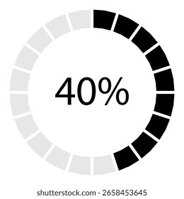 40% Progress Circle Icon – Complete Loading Bar Symbol in Black and White