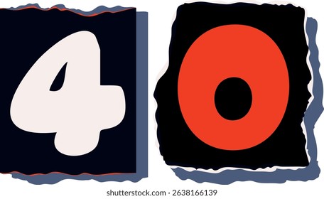 40 Retro torn paper number Design art