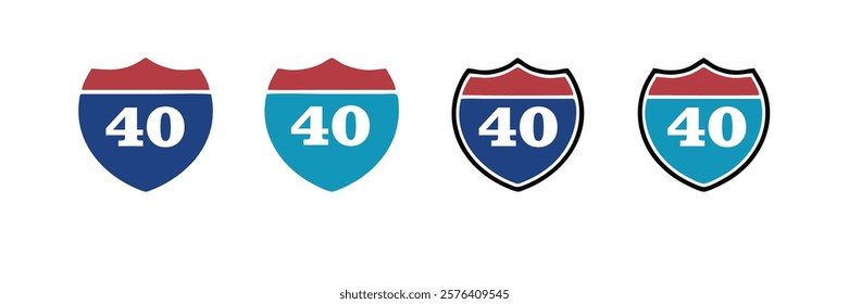 40 route sign icon. Vector road 40 highway interstate American freeway us California route symbol