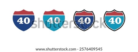 40 route sign icon. Vector road 40 highway interstate American freeway us California route symbol