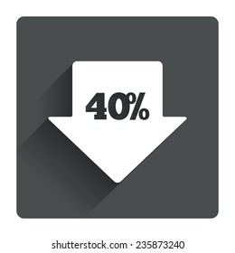 40% sale arrow tag sign icon. Discount symbol. Special offer label. Gray flat square button with shadow. Modern UI website navigation. Vector