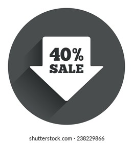 40% sale arrow tag sign icon. Discount symbol. Special offer label. Circle flat button with shadow. Modern UI website navigation. Vector
