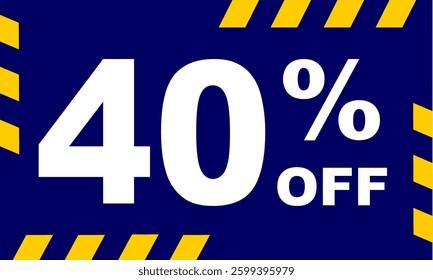 40% Sale off printable tag. Cyber Monday sale template banner for business blue background