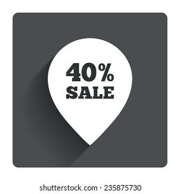 40% sale pointer tag sign icon. Discount symbol. Special offer label. Gray flat square button with shadow. Modern UI website navigation. Vector