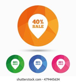 40% sale pointer tag sign icon. Discount symbol. Special offer label. Triangular low poly button with flat icon. Vector