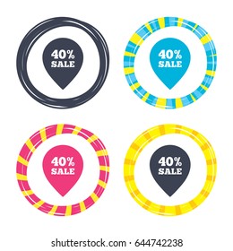 40% sale pointer tag sign icon. Discount symbol. Special offer label. Colored buttons with icons. Poker chip concept. Vector