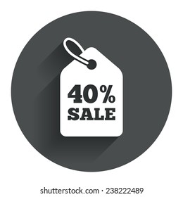 40% sale price tag sign icon. Discount symbol. Special offer label. Circle flat button with shadow. Modern UI website navigation. Vector