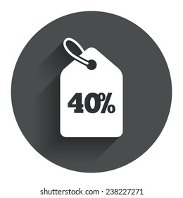 40% sale price tag sign icon. Discount symbol. Special offer label. Circle flat button with shadow. Modern UI website navigation. Vector