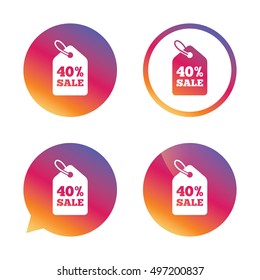 40% sale price tag sign icon. Discount symbol. Special offer label. Gradient buttons with flat icon. Speech bubble sign. Vector