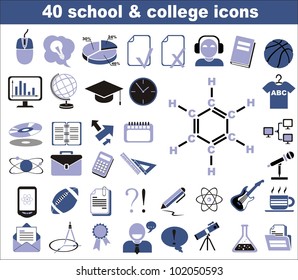 40 school and college icons black and blue