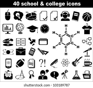 40 School And College Icons In Black