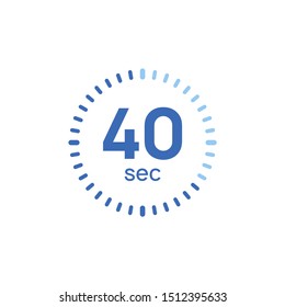 40 second timer clock. 40 sec stopwatch icon countdown time digital stop chronometer.