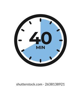 40 Second Timer, clock, stopwatch, Countdown timer, cooking time icon.