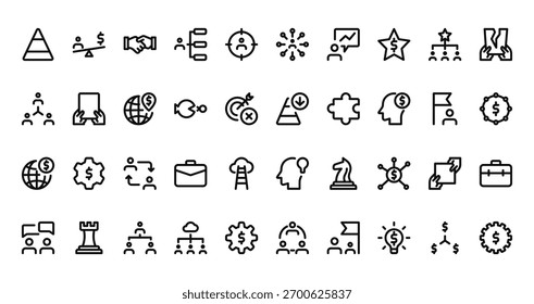 40 set of outline web business icons such as money, networking, hierarchy, decrease, browser, idea, discussion vector thin icons for report, presentation, diagram, web design, mobile app