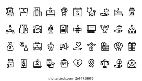 40 conjunto de iconos de la caridad del Web del esquema tales como caridad, calendario, red, certificado, donación, corazón, Vector de la medicina delgados iconos para el informe, presentación, diagrama, Diseño web, App móvil