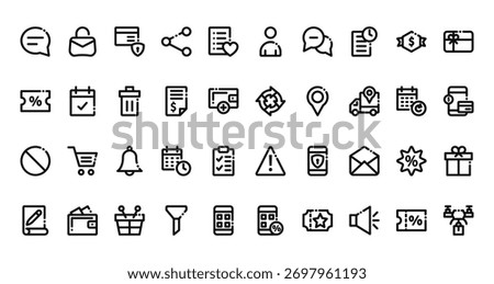 40 set of outline web ecommerce basic icons such as handbag, user, discount, refresh, banned, alert, document vector thin icons for report, presentation, diagram, web design, mobile app