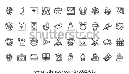 40 set of outline web hockey icons such as penalty card, bench, chronometer, cone, hockey player, hockey player, goalkeeper vector thin icons for report, presentation, diagram, web design, mobile