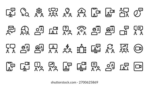 40 set of outline web meeting icons such as idea, video chat, email, call, chatting, meeting, chatting vector thin icons for report, presentation, diagram, web design, mobile app