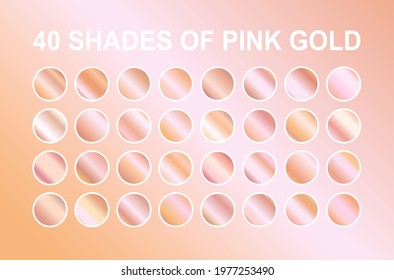 40 shade of pink gold gradient palette on black, shiny golden banner template vector, glossy aurum diamond jewel surface.