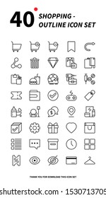 40 Shopping Ouline Icon Set, Vector Editable