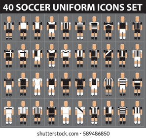 40 soccer football black uniform icon set. vector illustration