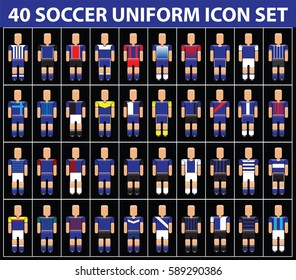 40 soccer football blue uniform icon set. vector illustration