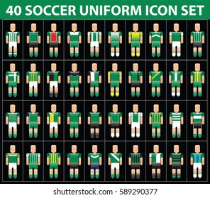 40 soccer football green uniform icon set. vector illustration