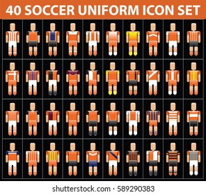 40 soccer football orange uniform icon set. vector illustration