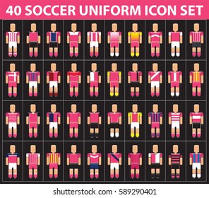 40 soccer football pink uniform icon set. vector illustration