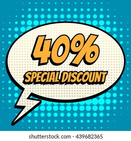40% special discount comic book bubble text retro style