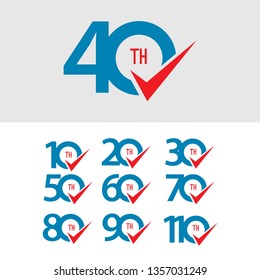 40 Th Anniversary Set 10 20 30 50 60 70 80 90 110 Vector Template Design Illustration