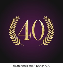 40 th years old logotype. Isolated elegant abstract nominee graphic seal of 40%. Congratulating celebrating decorating card design template Round shape luxurious digits, up to -40 % percent off sign