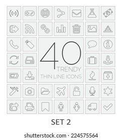 40 Thin Line Icons. Set 2. 