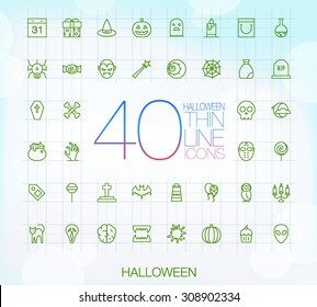 40 Trendy Thin Icons Halloween Set