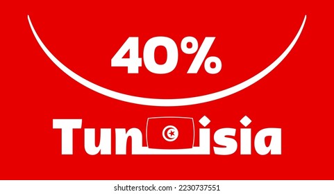 40% Tunisia sign label vector art illustration with visible font, stylized in white color on a red background