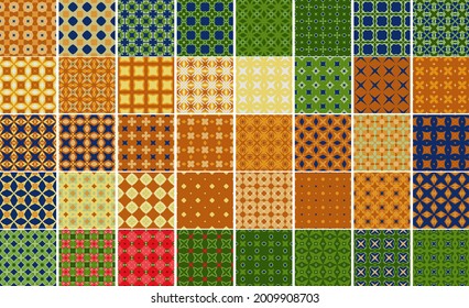 40 Patrones geométricos diferentes y universales. Se puede usar textura vectorial sin fin para envolver papel tapiz, rellenos de patrones, fondo web, texturas superficiales. Conjunto de adornos coloridos.