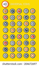 40 Universal website flat icon set on yellow background,vector