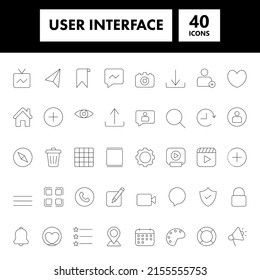 40 Interfaz De Usuario Icono De Trazo Negro O Conjunto De Símbolo.