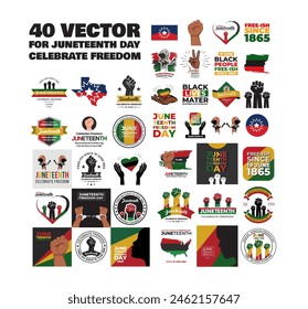 40 VECTOR FOR JUNETEENTH DAY, CELEBRATE FREEDOM, EMANCIPATION DAY IN 19 JUNE, AFRICAN-AMERICAN HISTORY AND HARITAGE..