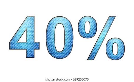 40% vector percentage number from denim material, jeans texture. Sale and discount elements for design