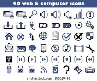 40 web icons in blue and black colors