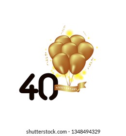 40 Year Anniversary Black Gold Balloon Vector Template Design Illustration