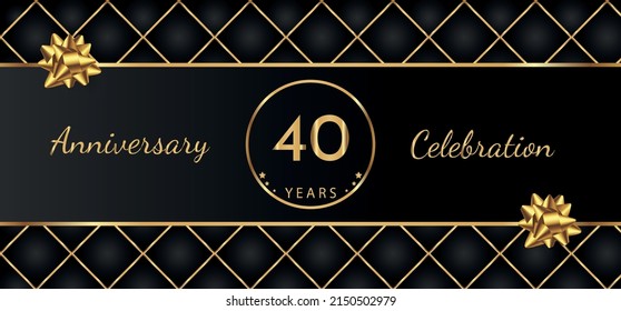 40 Year Anniversary Celebration with Gold Bow for Celebration Events, Wedding, greeting card, birthday party, and Invitation Isolated on Black Background. 40 Years Anniversary Logotype Vector