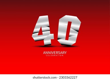 40 Year Anniversary Celebration Logo silver vector, 40 Number Design, 40th Birthday Logo, Logotype Number, Vector Anniversary For Celebration, Invitation Card, Greeting Card. logo number Anniversary