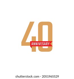 40 Year Anniversary Celebration with Red Ribbon Vector. Happy Anniversary Greeting Celebrates Template Design Illustration